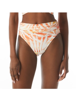 Carmen Marc Valvo Classic Shirred Waist Bikini Bottom - Sun Set Palm