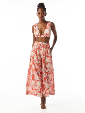 Carmen Marc Valvo Cropped Wide Leg Cover Up Pants - Tiger Lily