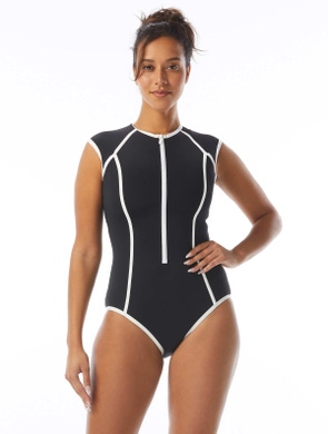 Beach House Sport Endurance Zip Front One Piece Swimsuit - Piping
