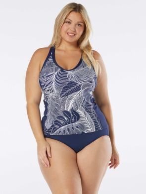 Beach House Sport Plus Size Ambition Fitted Cross Back Tankini Top - Paradise Palm