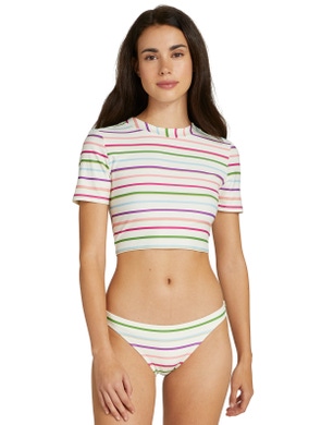 Kate Spade Short Sleeve Rashguard Bikini Top - Party Stripe
