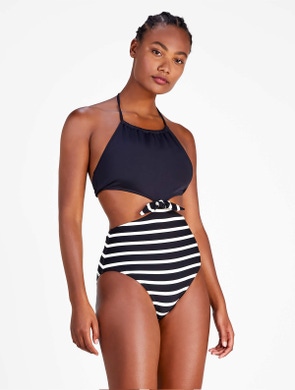 Kate Spade High Neck Halter Monokini Swimsuit - Breton Stripe