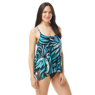 Coco Reef Current Bra Sized Mesh Layer Underwire Tankini Top - Cassis Swirl-004 BLACK MLT