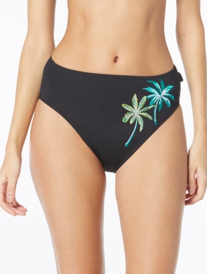 Vince Camuto Embroidered High Waist Bikini Bottom - Polynesian Palm