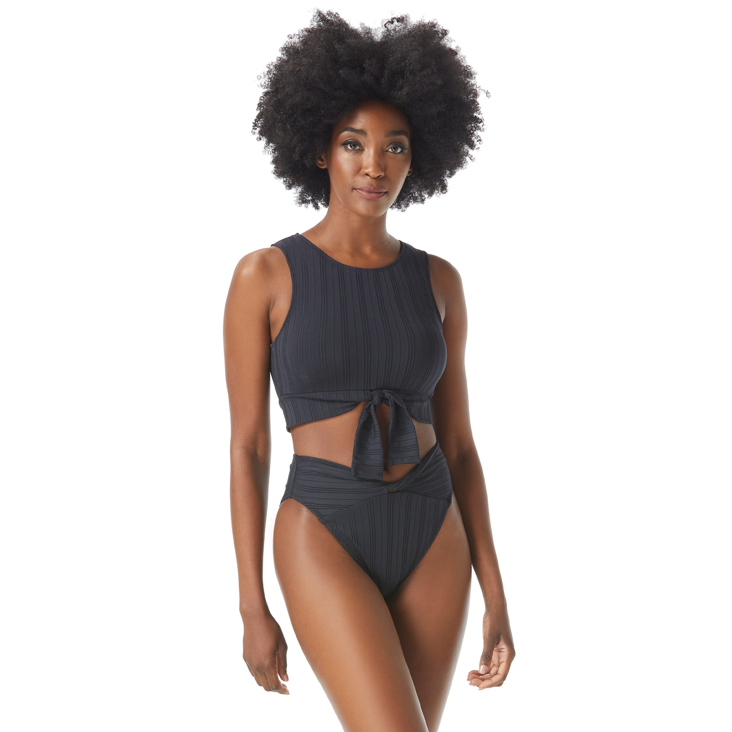 Vince Camuto Ribbed Tie Cropped Bikini Top Ripple Effect TYR Sport