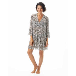 Coco Reef Enchant Bell Sleeve Mesh Cover Up Dress - Cheetah