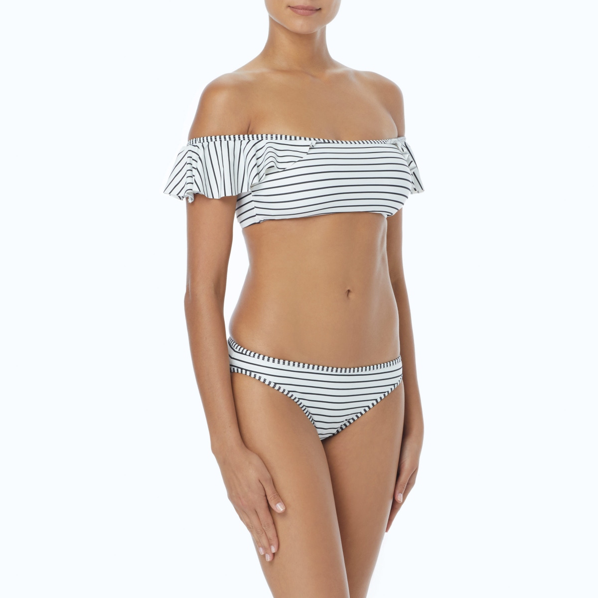 Ruffle Off Shoulder Bikini Top - Blossom Stripes